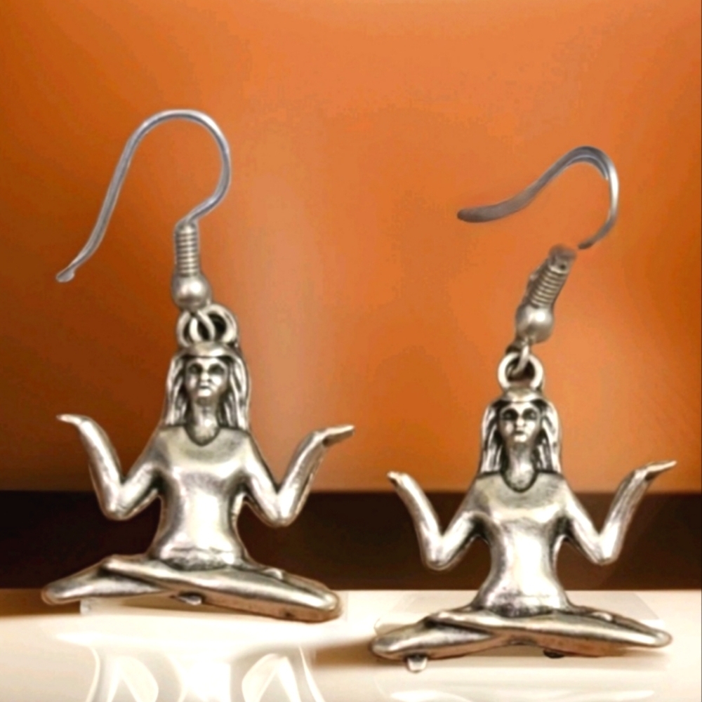 NWT Goddess Protection Spiritual Yoga Silver Drop Earrings